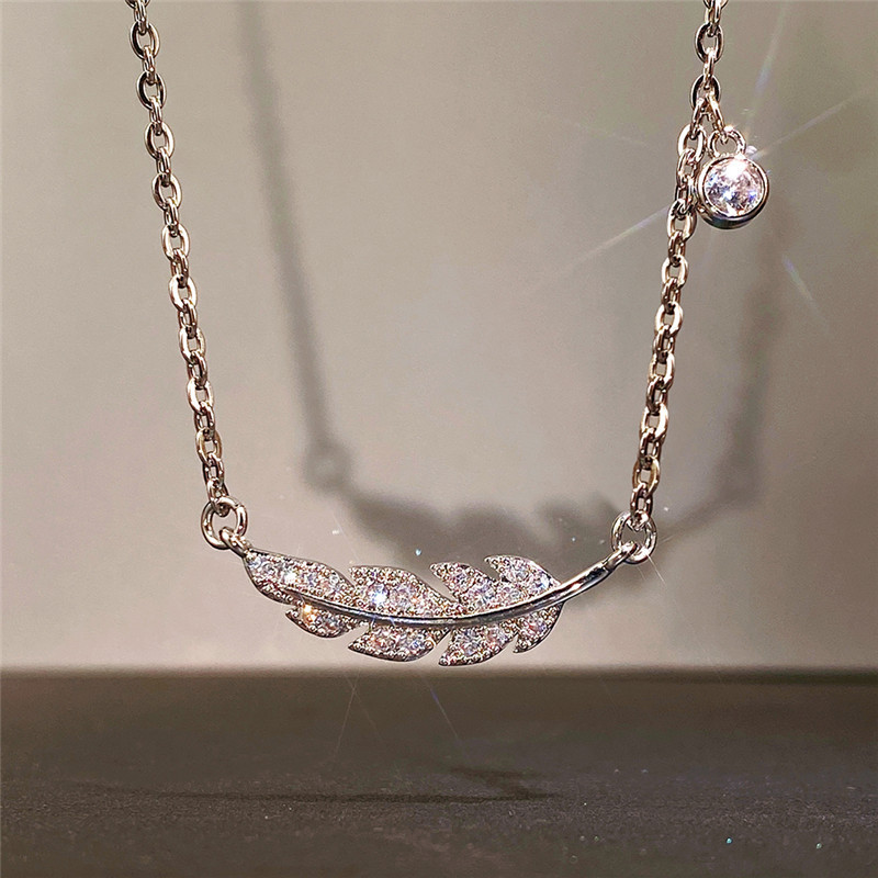 Copper inlaid pendant feather leaf clavicle chain