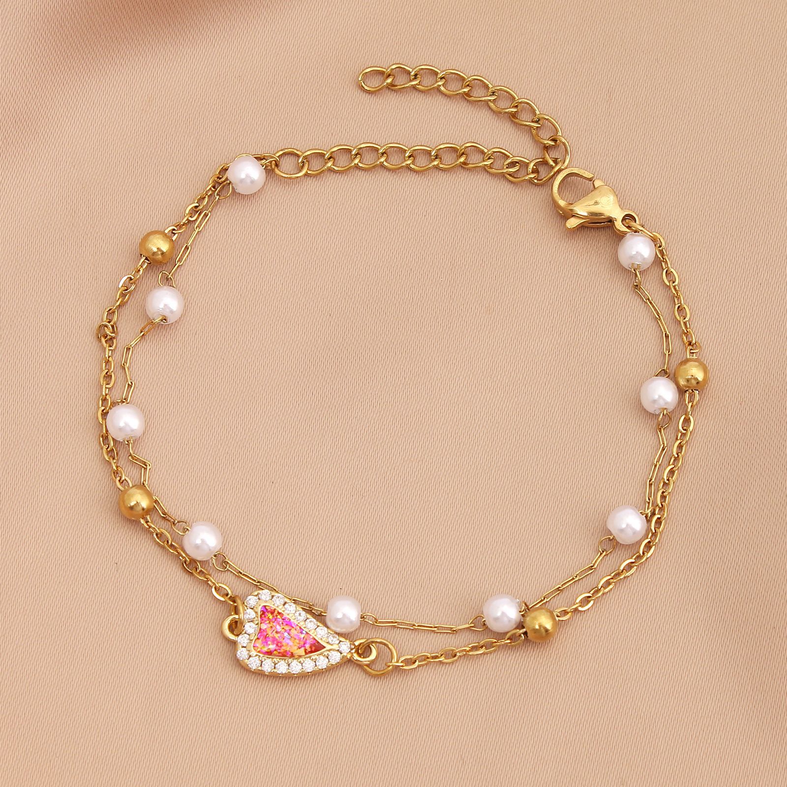 Wholesale Vacation Heart Shape Stainless Steel Inlay Zircon Bracelets