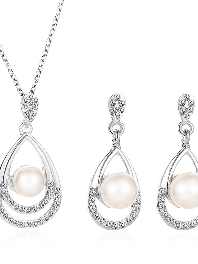 1set(1pcs Necklace1pair Earrings) Shiny Luxury Imitation Pearl Rhinestone Alloy Jewelry Set For Women's Party Evening Gift Daily
