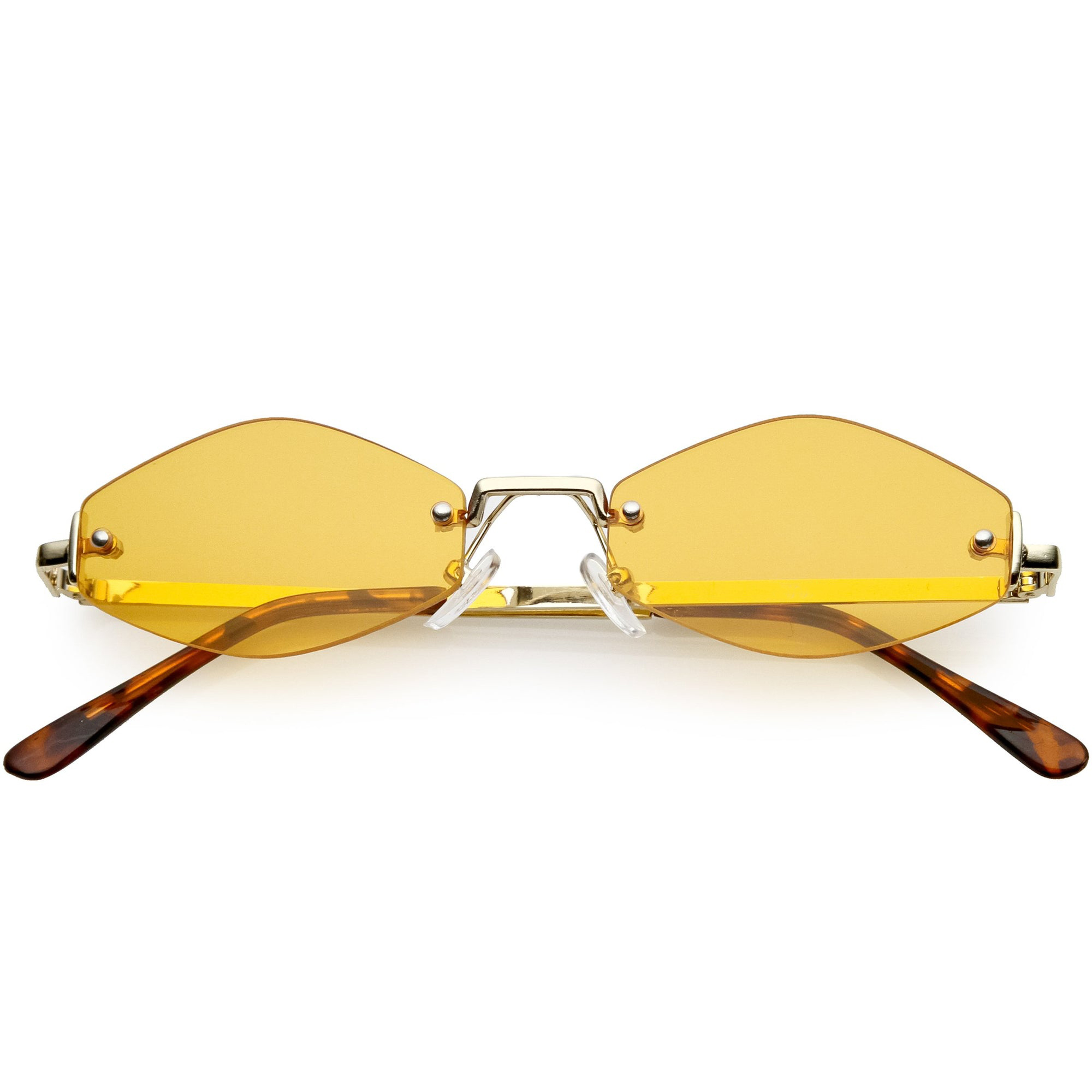 1990's Small Rimless Color Tone Geometric Hexagon Sunglasses